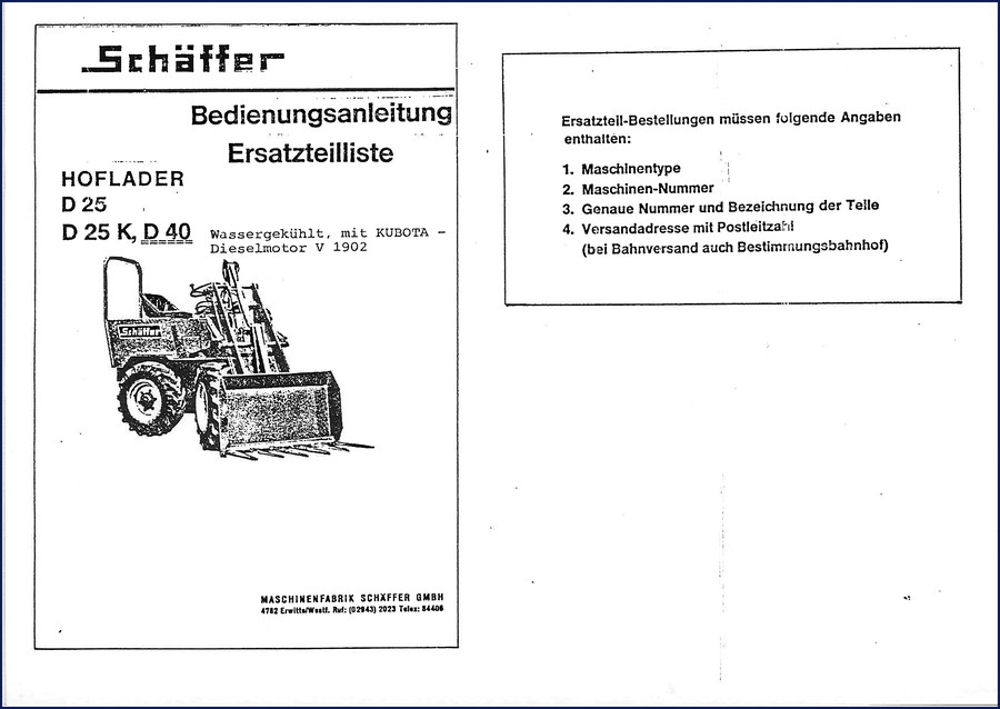 Schäffer D 25 K parts catalog cover - factory manual 19 pages