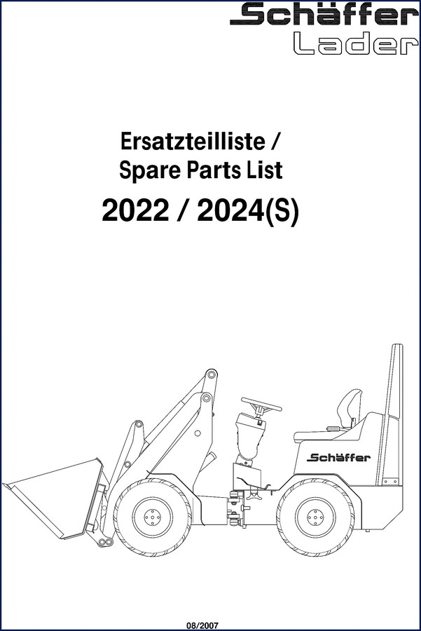 Schäffer Lader Parts Catalog cover page for Kubota V2003-T-EBB engine, 1998 printing