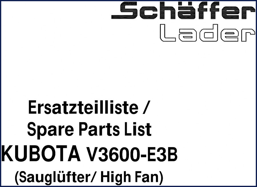 Schäffer V3600-E3B parts catalog cover for Kubota diesel engine loader