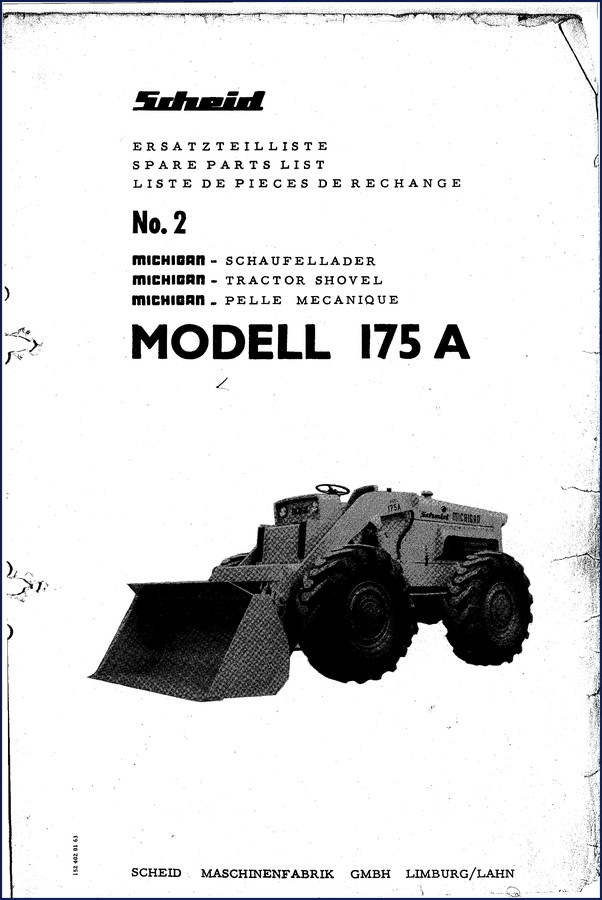 Scheid 175 A Parts Catalog cover – OEM parts list for Michigan 175A tractor shovel