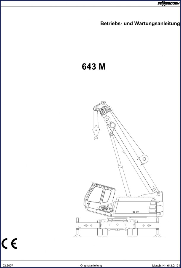 Sennebogen 643 M 2007 Operators Manual cover – OEM factory document