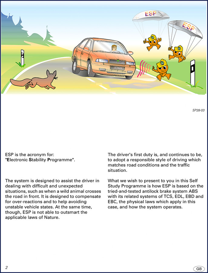 Skoda Felicia Training Manual cover showing ESP system diagram and Felicia silhouette