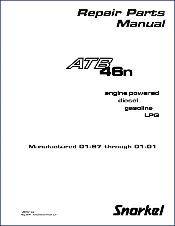 Snorkel ATB 46 2001 Parts Catalog cover – factory OEM parts manual for diesel, gasoline, LPG models