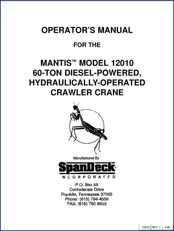 Spandeck 12010 Operators Manual 1996 cover page