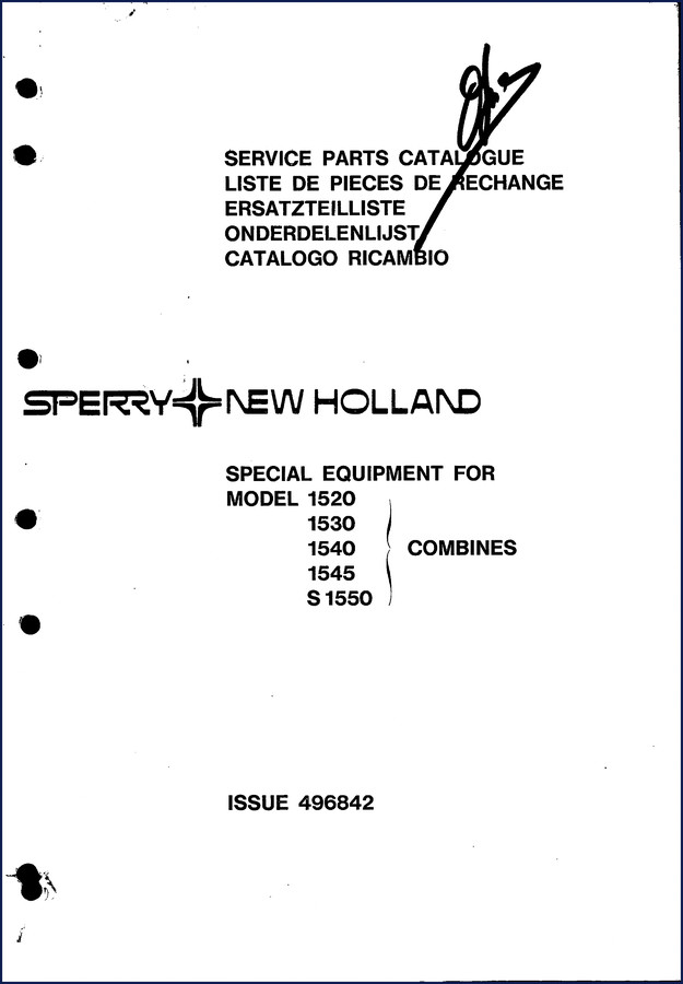 Sperry New Holland 1520-1550 combines Parts Catalog cover image 1976