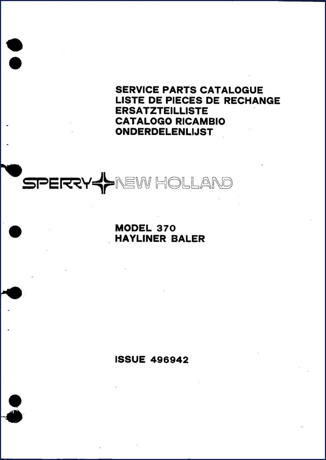 Cover of Sperry New Holland 370 Hayliner Baler Parts Catalog – 151-page OEM factory document