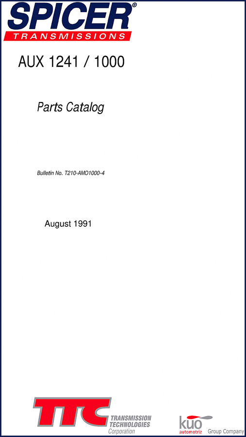 1991 Dana Spicer AUX 1241 1000 Series Parts Catalog cover page with bulletin number T210-AMO1000-4