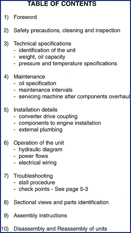Spicer Clark-hurth HR Service Manual cover showing transmission cutaway