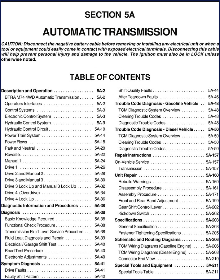 2002 Ssangyong BTRA M74 Service Manual cover showing automatic transmission diagnostics