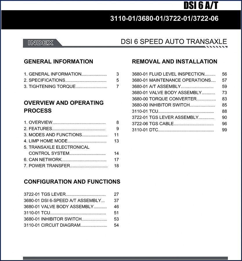 Ssangyong DSI 6 A/T Service Manual cover - 106 pages OEM transaxle repair guide