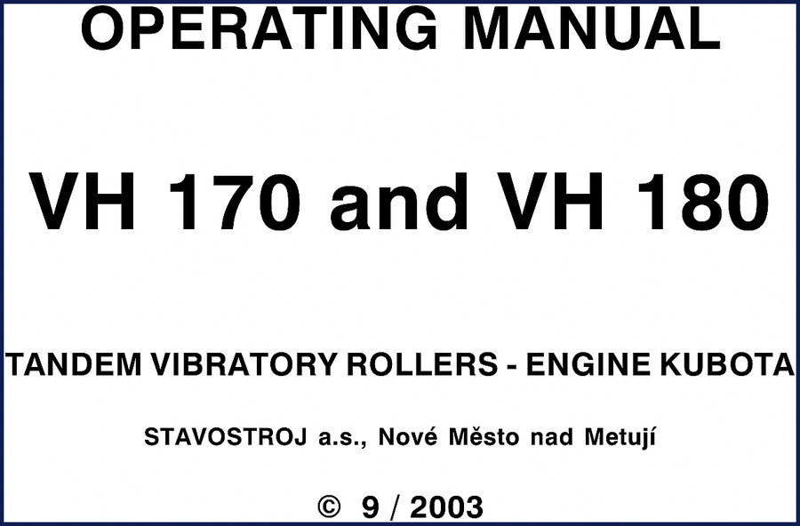 Stavostroj VH 170 VH 180 2003 Operators Manual cover showing tandem vibratory roller