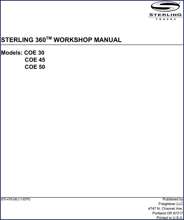 Sterling COE 50 2007 Workshop Manual cover page showing truck illustration