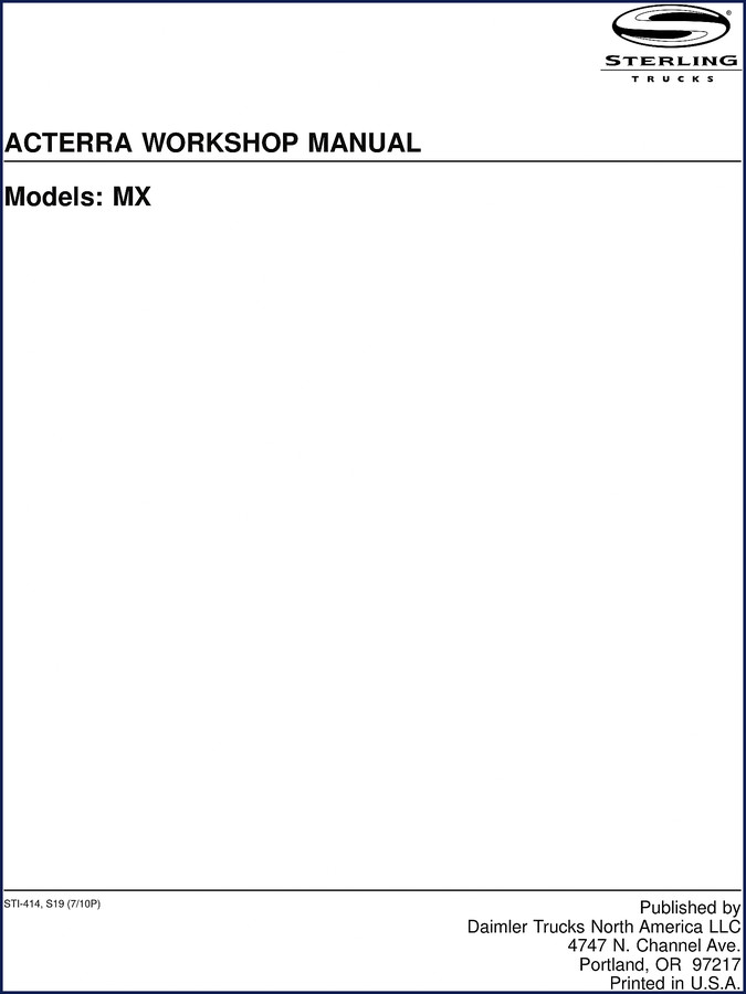 Sterling MX Workshop Manual cover page, OEM factory service manual for Sterling MX trucks