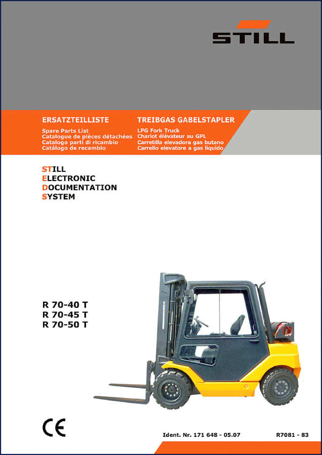 Still R 70-40 T, R 70-45 T, R 70-50 T 2016 Parts Catalog cover showing LPG forklift models