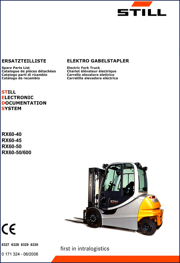 Still RX60-40 Parts Catalog 2006 cover showing forklift and electronic documentation system logo