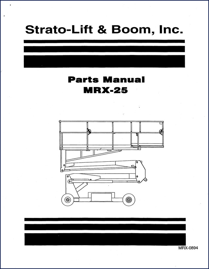 Strato-lift MRX-25 Parts Catalog cover showing manual title and model number