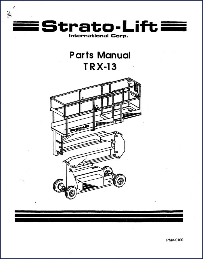 Strato-lift TRX-13 Parts Catalog – 64-page OEM parts manual with hydraulic diagrams and brake cylinder parts