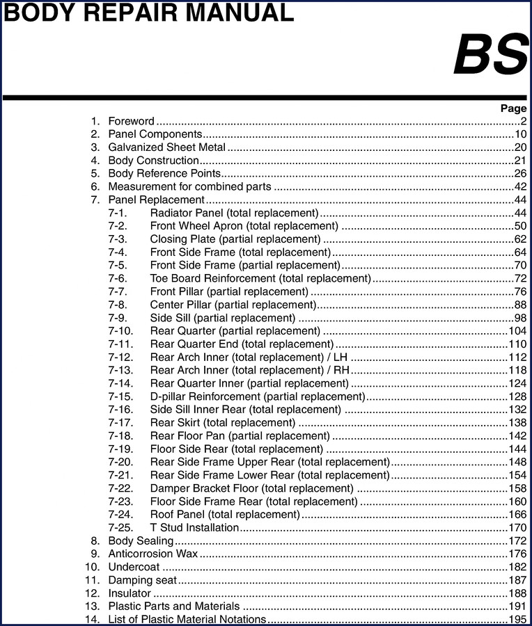 Subaru Forester Body Repair Manual cover – 196 pages OEM factory documentation
