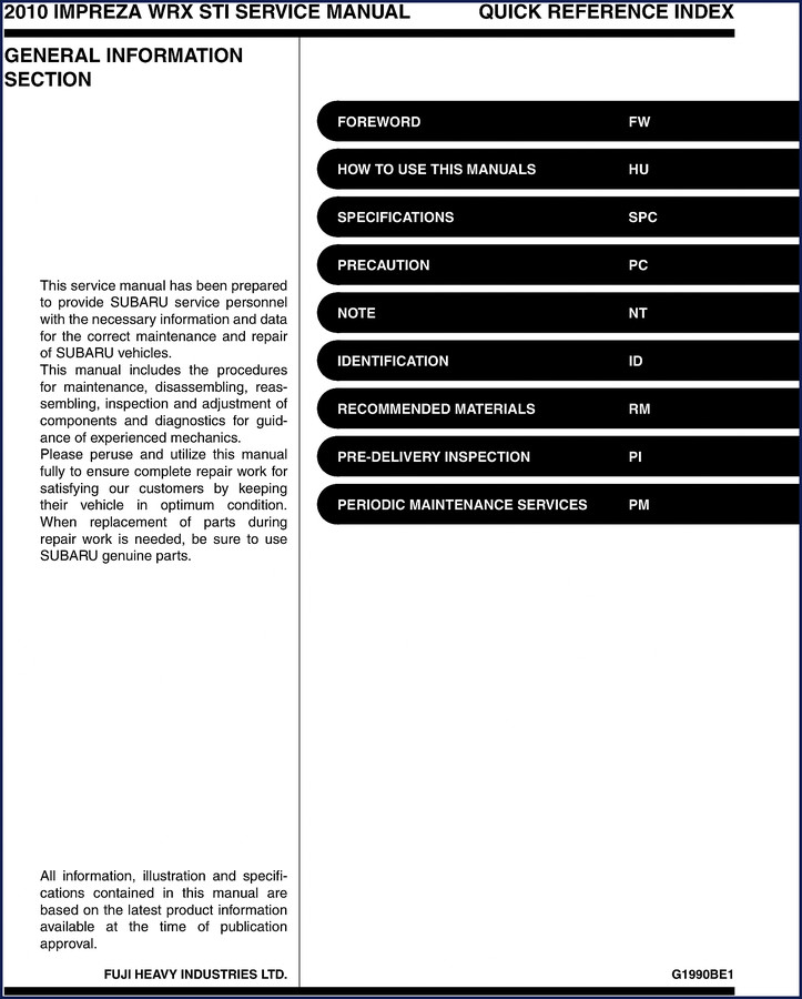 2014 Subaru IMPREZA WRX STI Factory Service Manual cover - 3396 pages OEM document