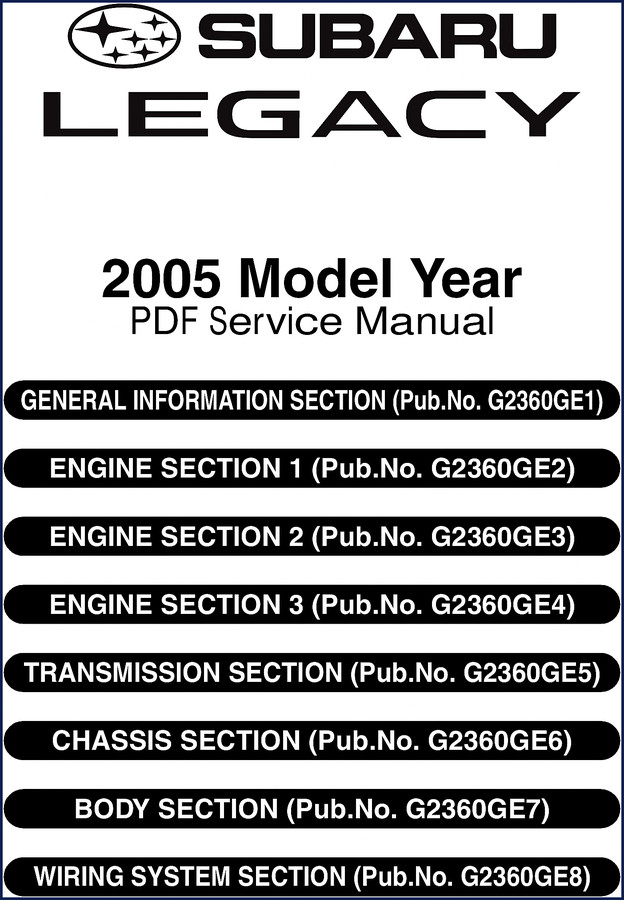 2004 Subaru LEGACY OEM Service Manual cover showing General Information and Engine sections
