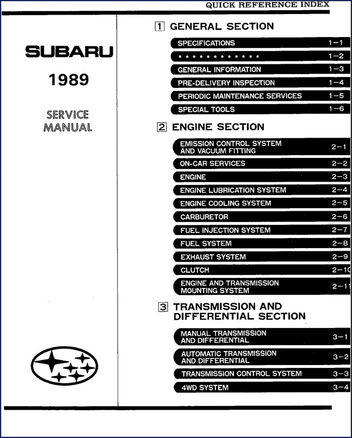 1989 Subaru Sedan Station Wagon Service Manual cover page