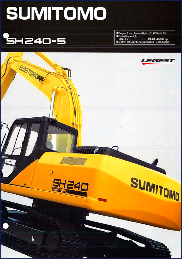 Hitachi Sumitomo SH240-5 Technical Manual cover showing excavator and engine data