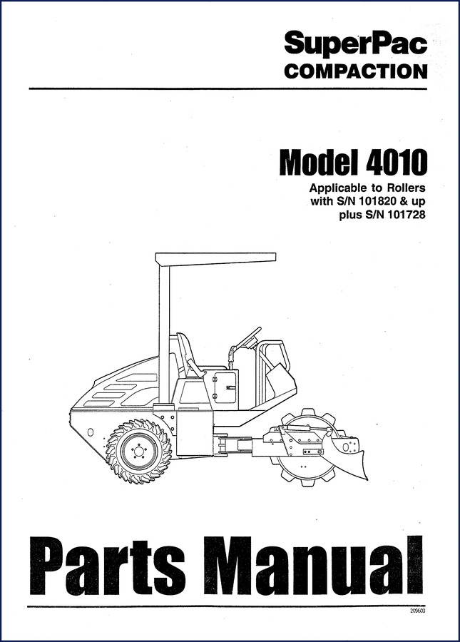 Superpac 4010 Parts Catalog cover – OEM factory parts manual for rollers with serial numbers 101820 and up