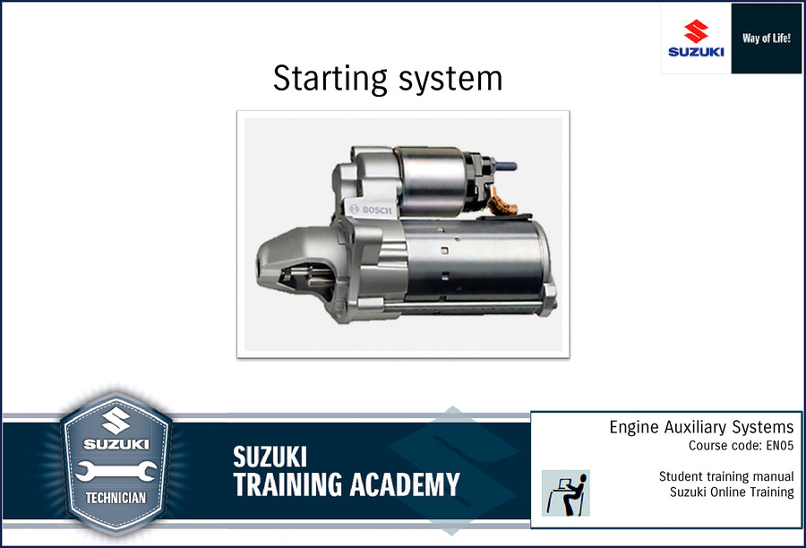 Suzuki EN05 Training Manual cover - starting system training guide