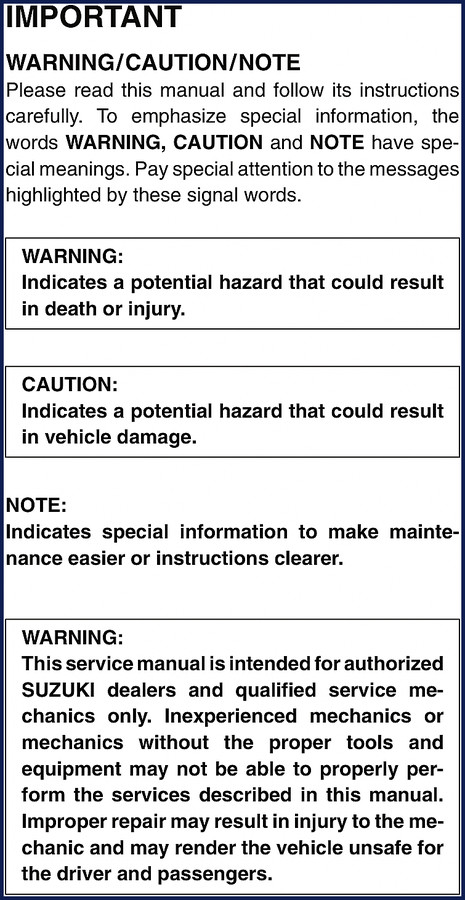 Suzuki SF310 SF413 2000 Supplementary Service Manual – Immobilizer Control System section cover