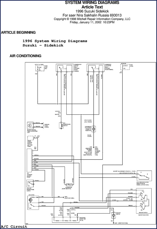 1998 Suzuki Sidekick OEM factory wiring diagram manual cover - 46 pages