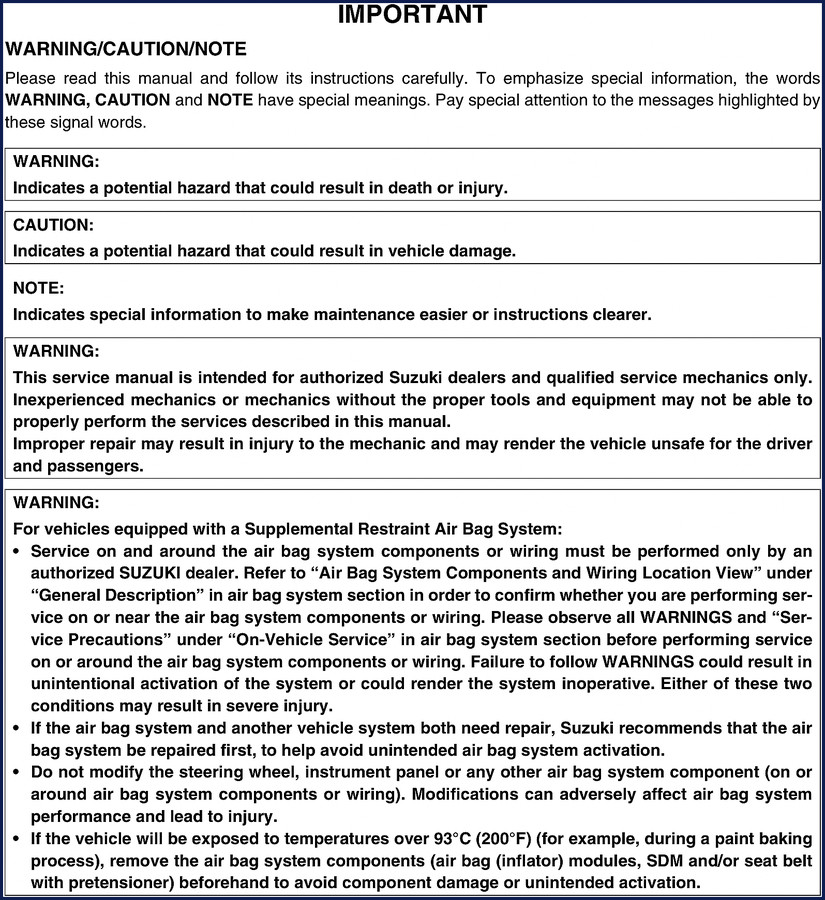 Suzuki SQ416 service repair manual 2000 factory document cover