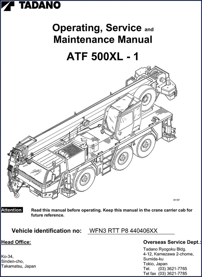 Tadano ATF 500XL Operators Manual cover - 782 pages factory specifications
