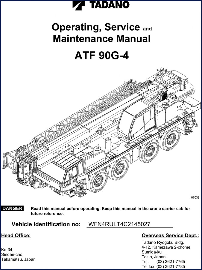 Tadano ATF 90G-4 Technical Manual cover - 24-page factory document for 110-ton all-terrain crane