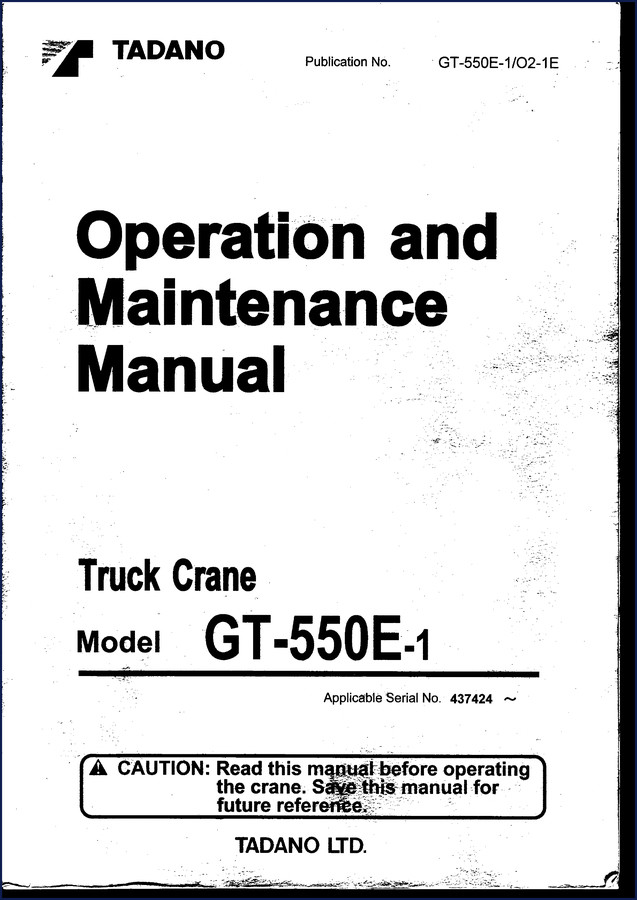 Tadano GT-550E-1 Operators Manual cover – 25-page OEM document showing AML unit and controls
