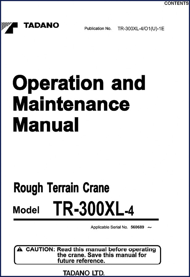 Tadano TR-300XL-4 Operators Manual front cover – factory OEM operation and maintenance documentation