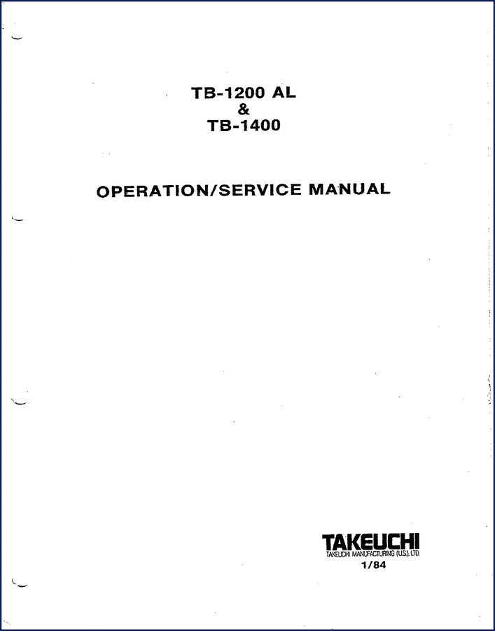 Takeuchi TB-1200 and TB-1400 1984 Service Manual cover page showing operation/service manual title