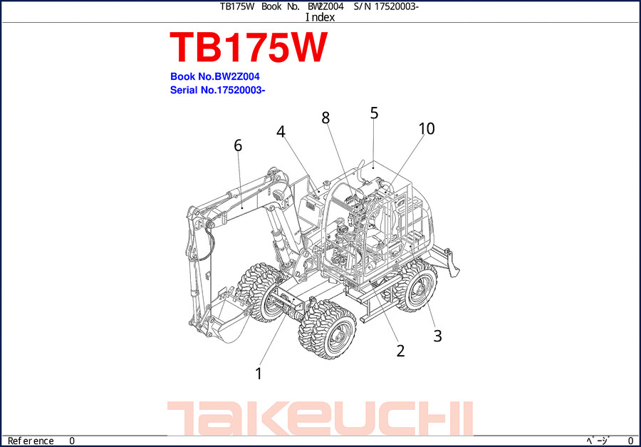 Takeuchi TB175W Workshop Manual cover – OEM factory service document for hydraulic excavator