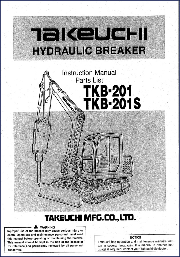 Takeuchi TKB-201 TKB-201S Parts Catalog - 36 page OEM factory parts manual