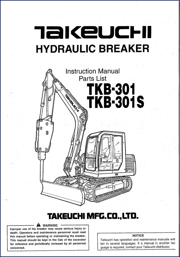 Takeuchi TKB-301 TKB-301S Parts Catalog 36 pages OEM factory manual