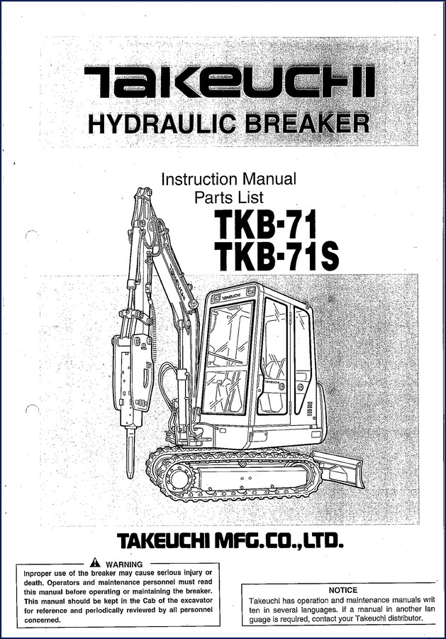 Takeuchi TKB-71 TKB-71S Parts Catalog 32 pages OEM factory manual hydraulic breaker parts breakdown