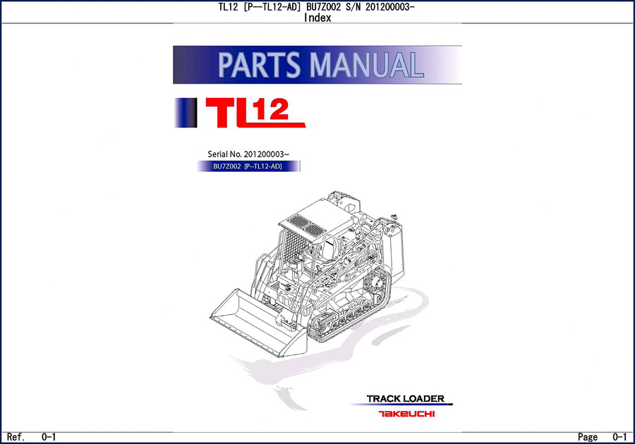 Takeuchi TL12 Parts Catalog - factory OEM manual cover and sample exploded view