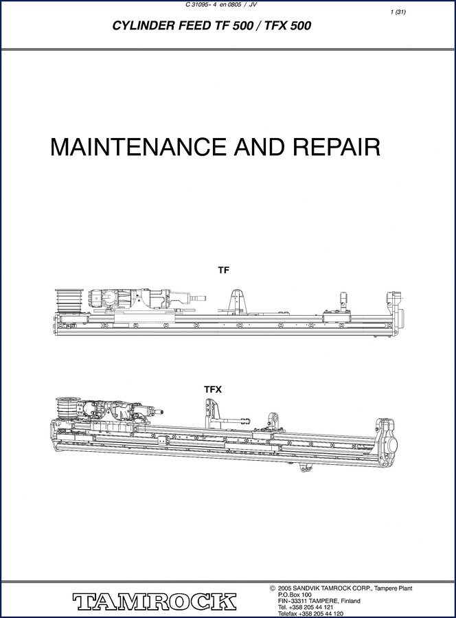 2005 Tamrock TF 500 TFX 500 Cylinder Feed Repair Manual cover page