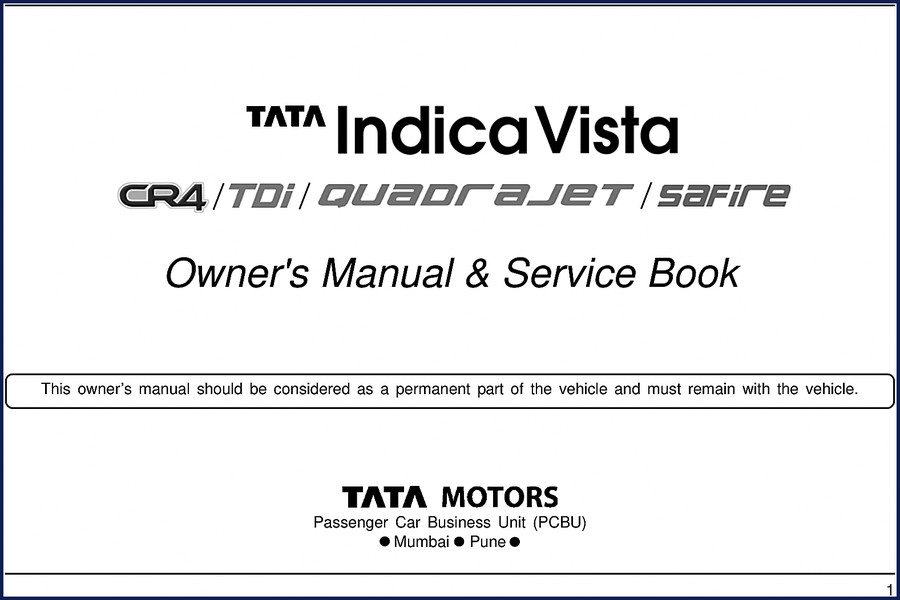 2012 TATA INDICA VISTA Owner's Manual and Service Book cover