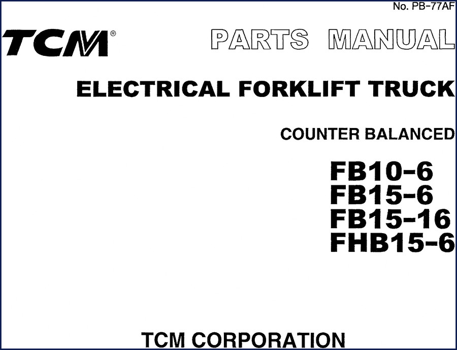TCM FB10-6, FB15-6, FB15-16, FHB15-6 factory parts catalog cover – OEM document with 260 pages