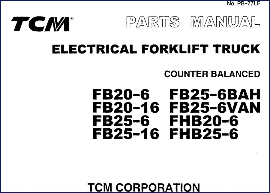 TCM FB20-6 electric forklift parts catalog cover and sample page - 275 page OEM manual