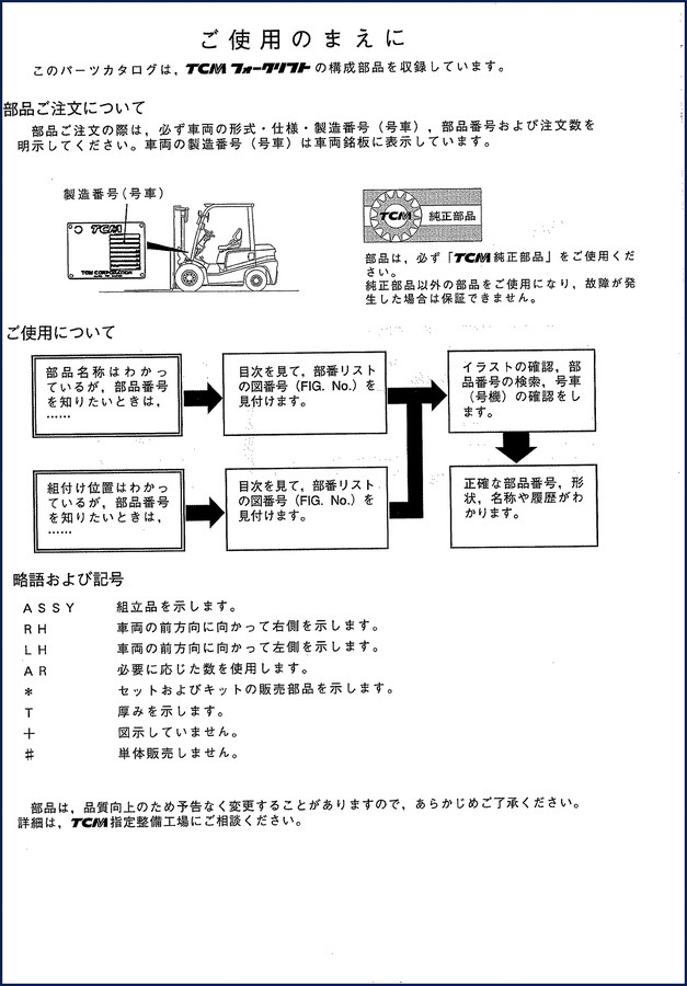 TCM FD20 Parts Catalog factory OEM manual cover – 450 pages showing forklift chassis sections