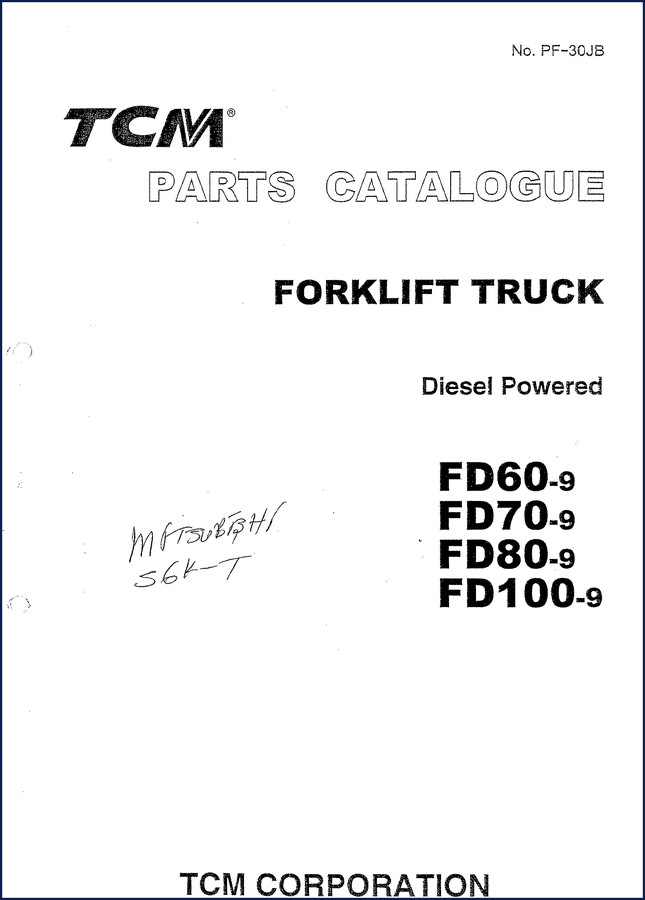 TCM FD60-9 FD70-9 FD80-9 FD100-9 Parts Catalog cover – 632 pages OEM factory manual