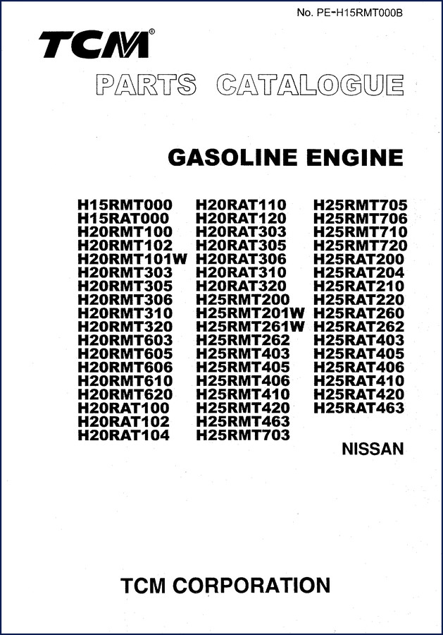 TCM H15RMT000, H15RAT000, H20RMT100, H20RAT100, H20RMT102 Parts Catalog – 62-page factory scan with exploded diagram and part number callouts