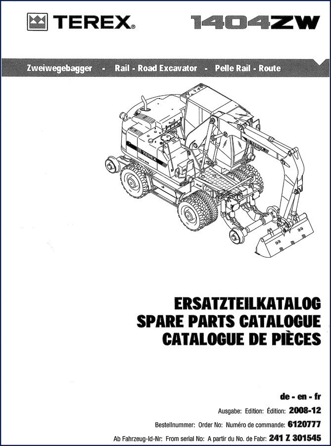 Terex 1404ZW 2008 Parts Catalog cover showing excavator and OEM markings