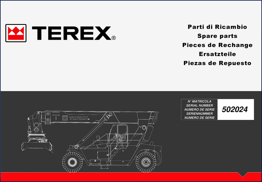 Terex 21416T290111 Parts Catalog cover showing serial number 502024 and OEM documentation